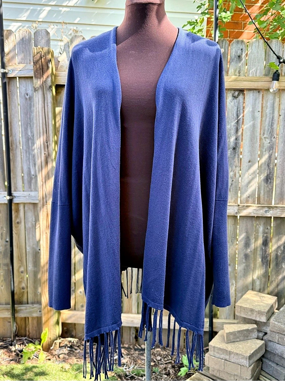 Lilly Pulitzer Navy Blue Fringe Open Front Cardigan Sweater Size L